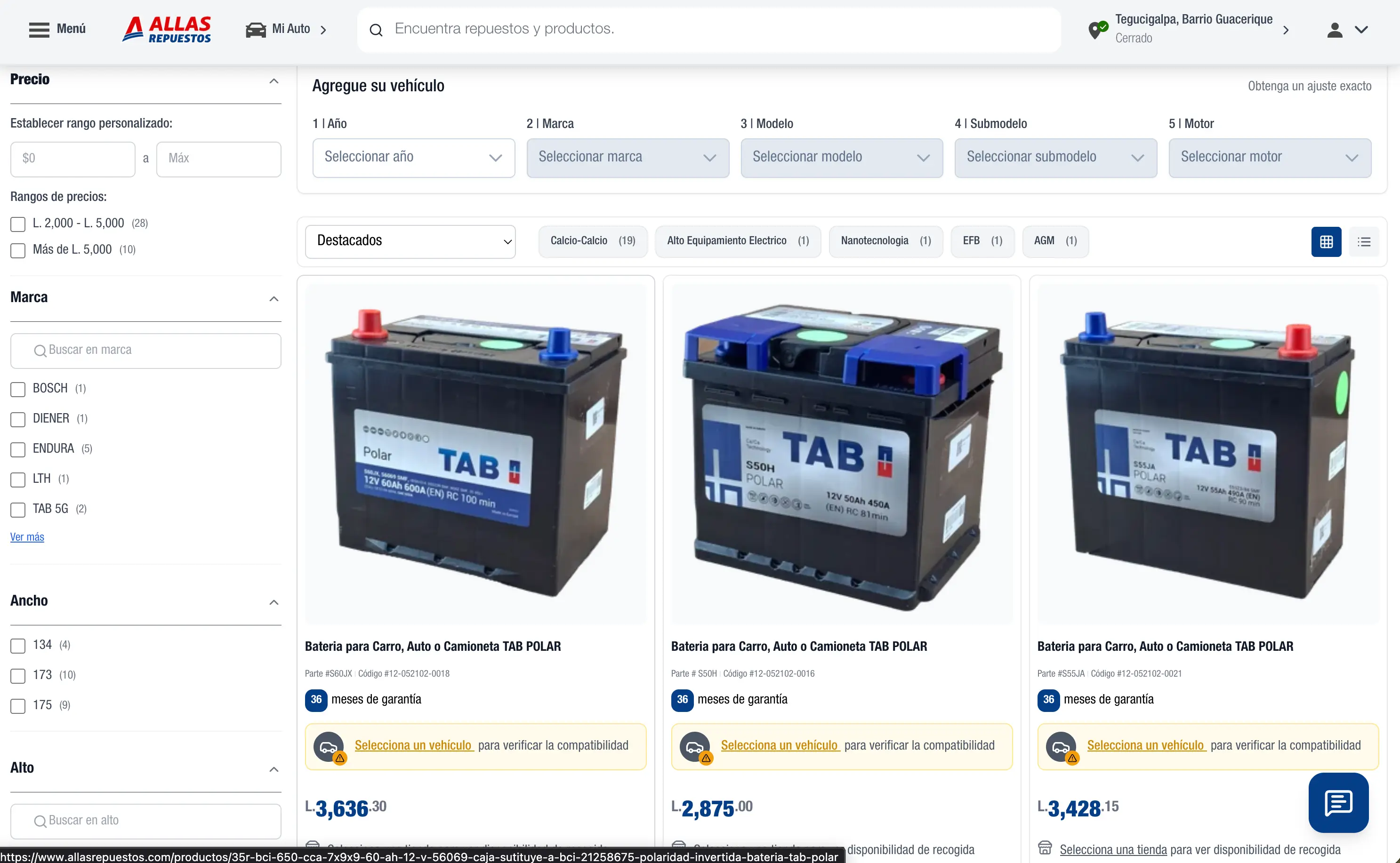 Captura 2 de Página Web de Allas Repuestos