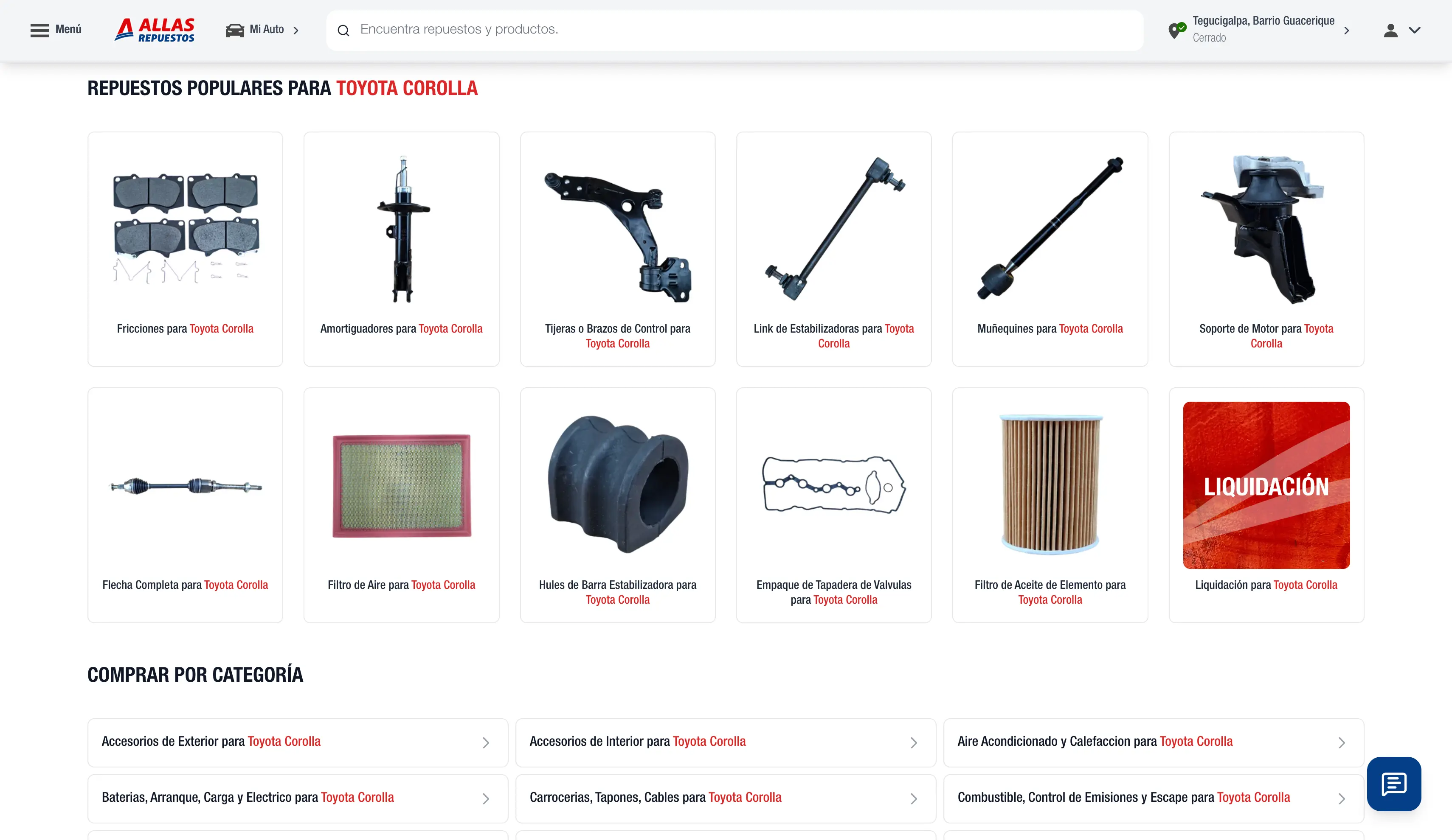 Captura 3 de Página Web de Allas Repuestos